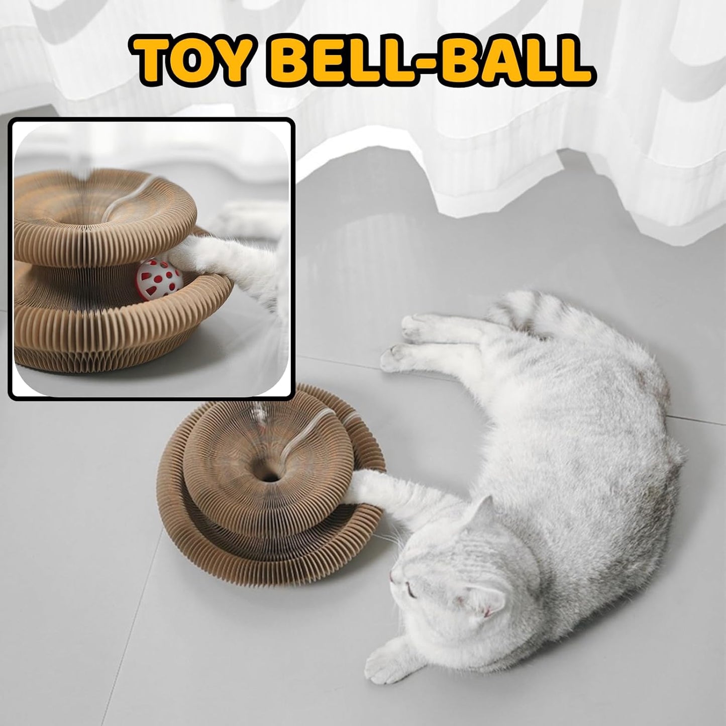 Cute Magic Organ Cat Scratcher Foldable Funny Cats Cardboard Toy Sturdy with Bell-Ball for Indoor Cats Kitty Accordion Toys for Scratching (2)