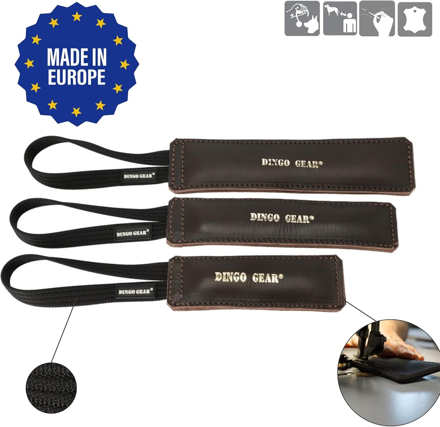 Dingo Gear Dog Bite Tug Handmade of Brown Grain Leather Strong, Chocolate, 0.1 kg