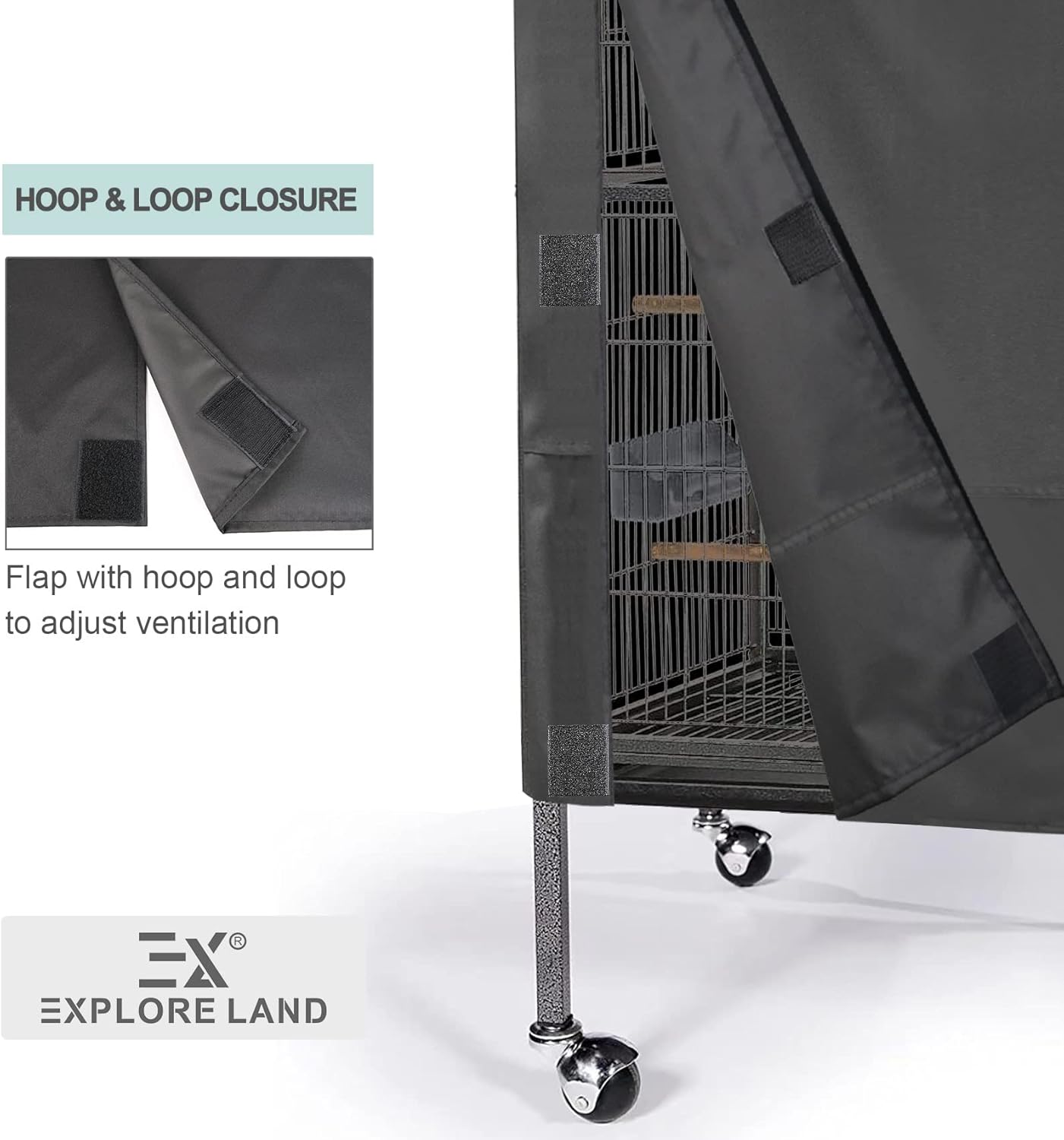 Explore Land Bird Cage Cover - Good Night Sunshade Enclosure for Cats, Mink, Totoro, Parakeet, Parrot and Small Animals (Black, XL)