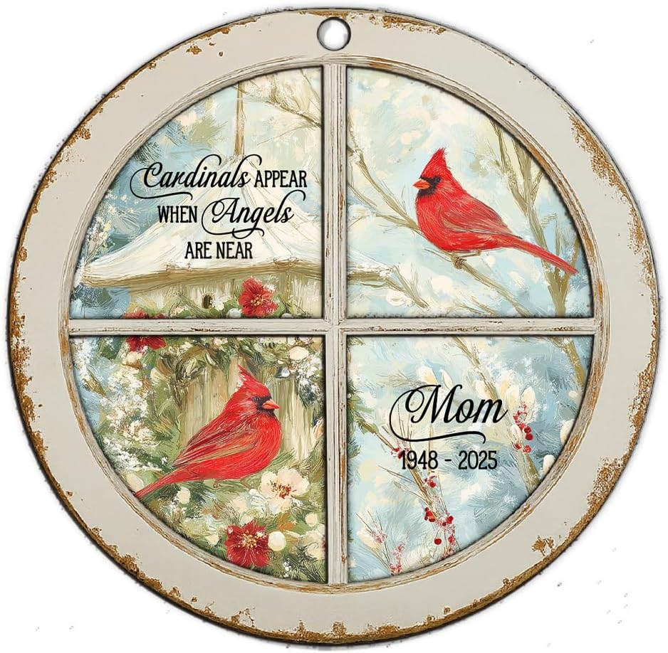 Personalized Cardinal Memorial Suncatcher – Custom Round Window Sun Catcher with Name & Years – “Cardinals Appear When Angels are Near” Hanging Ornament – in Memory of Mom, Dad, or Loved One Gift