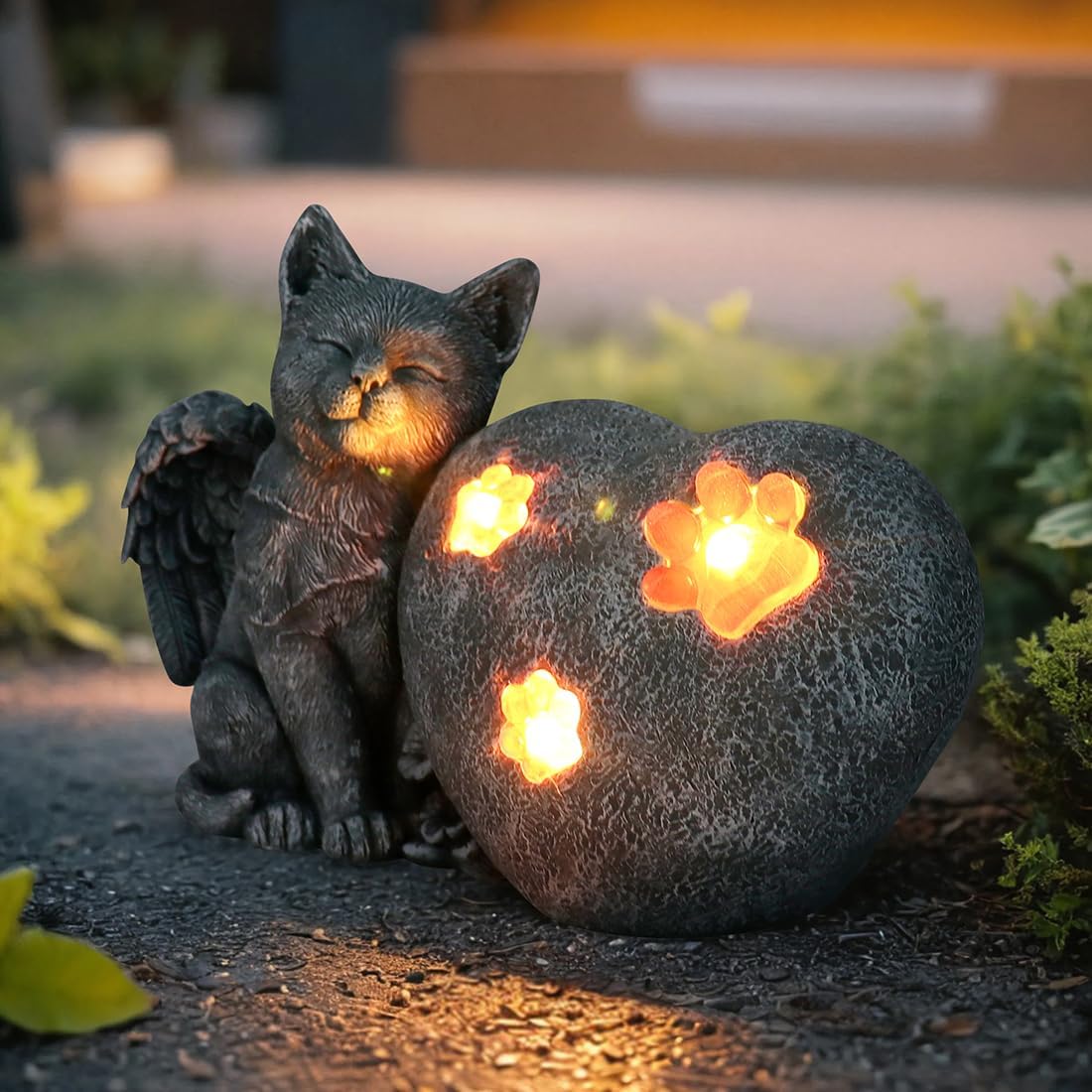 Pet Memorial Stone Marker for Cat Garden Stone, Solar Cat Grave Marker Stone Headstone Tombstone, Cat Sympathy Gifts Loss of Cat Memorial Outdoor