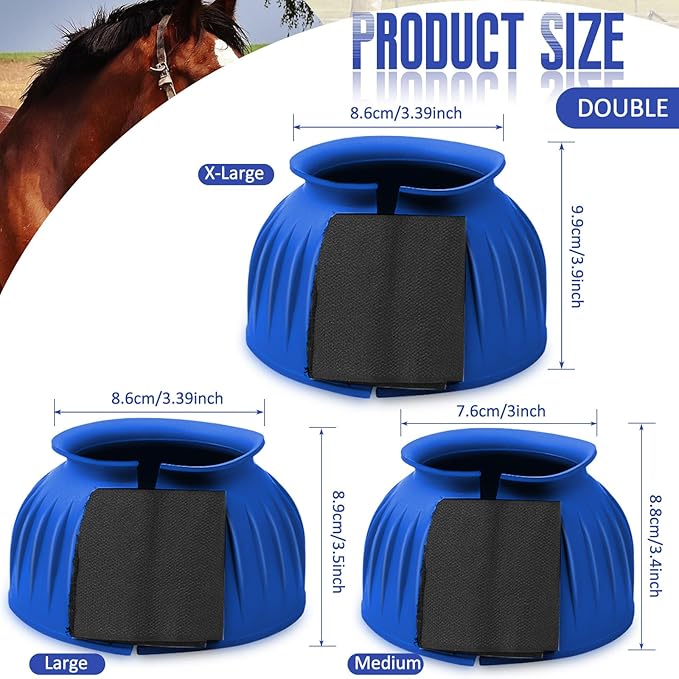 Abbylike Horse Bell Boots Protect Against Hoof Impact Trauma Rubber Bell Boots Horse Care for Turnout No Rub Design Comfort Quick Wrap Hook and Loop