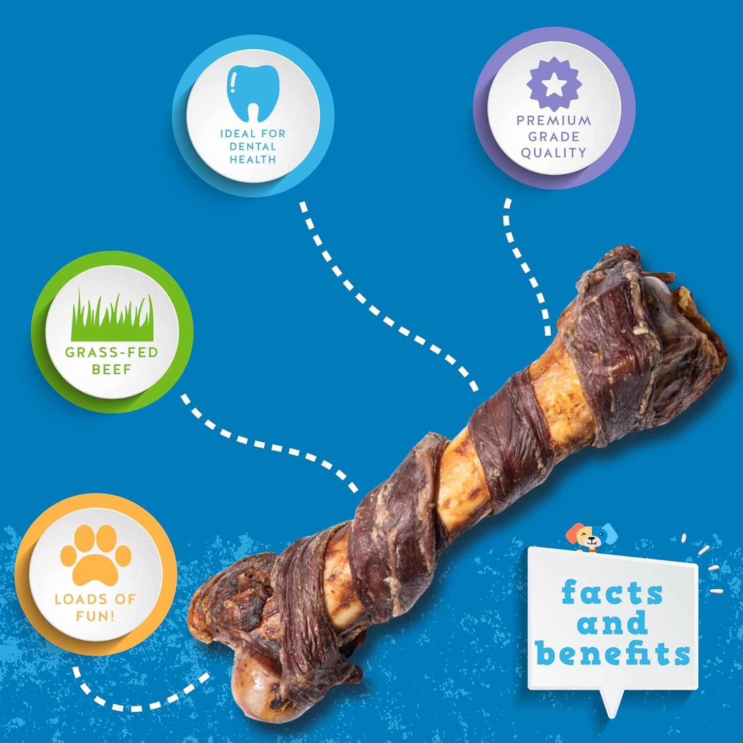 Jack&Pup 10" Pork Femur Bones for Dogs, Bacon Twist Big Bones for Large Dogs, Gourmet Beef Bones for Agressive Chewers, 3 Pack