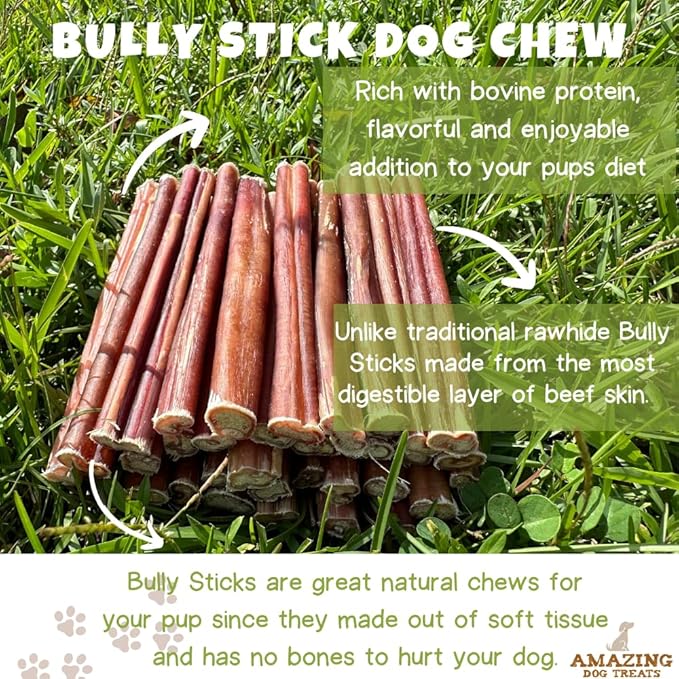 Amazing Dog Treats - 6 Inch Medium Size Bully Sticks (20 Count) - Bulk Bully Sticks for Dogs - No Hide Bully Stick Dog Bones