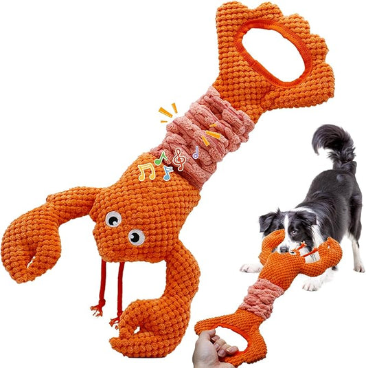 Tug of War Dog Toy, Squeaky Dog Toys Interactive Lobster Puppy Toys with Crinkle Paper to Keep Them Busy