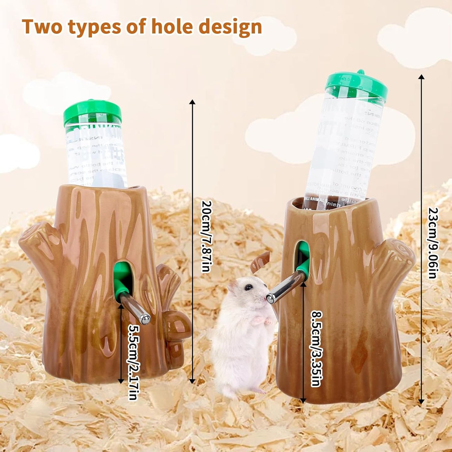 Coffee-Colored Stump-Shaped Ceramic Leak Proof Hamster Water Bottle Guinea Pig Drinker 4.27oz(125ML) with Bracket Suitable for Syrian Dwarf Hamster Mice Chinchillas Gerbils Other Small Animal