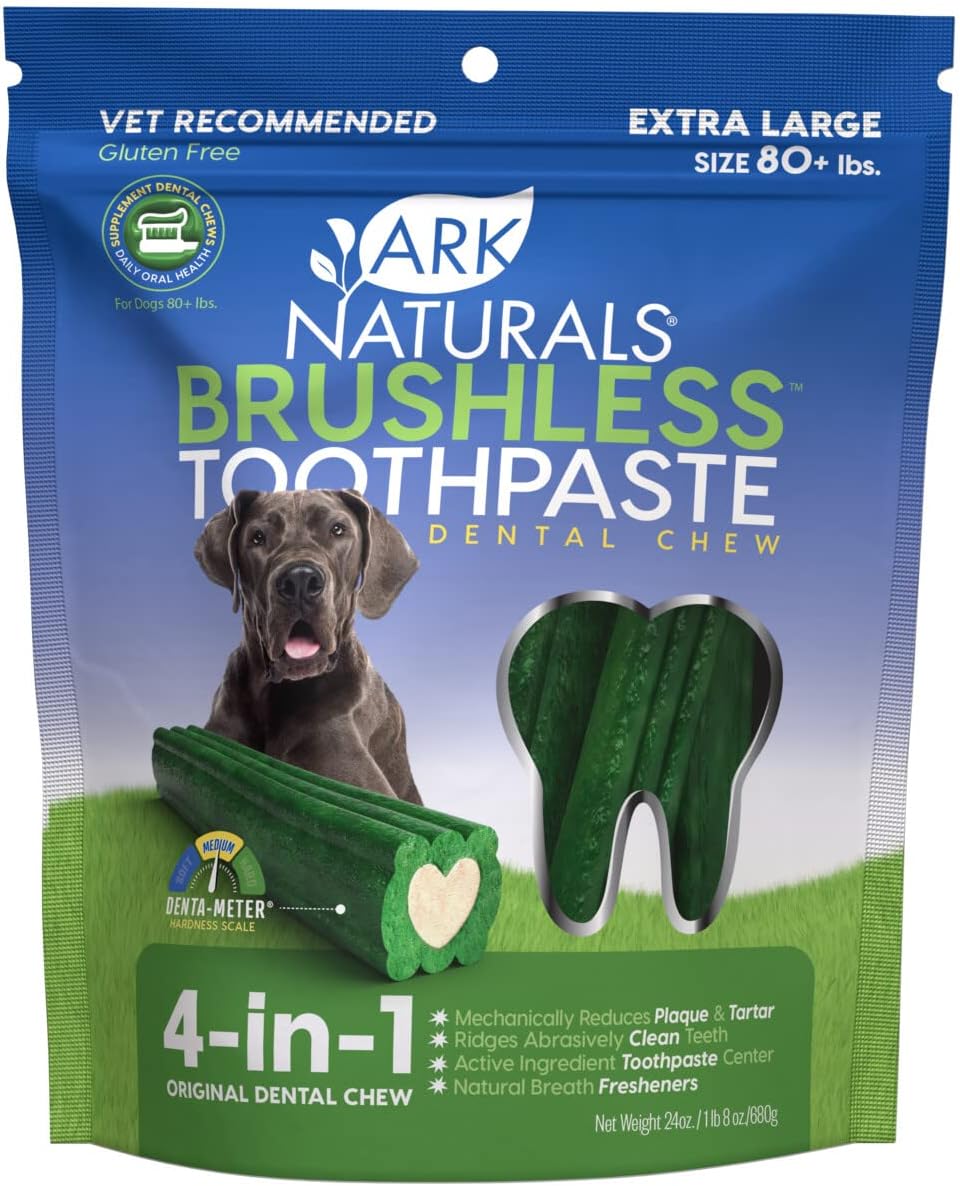 Ark Naturals Brushless Toothpaste, Dog Dental Chews for Extra Large Breeds, Freshens Breath, Unique Texture Helps Reduce Plaque & Tartar, 24oz, 6 Pack