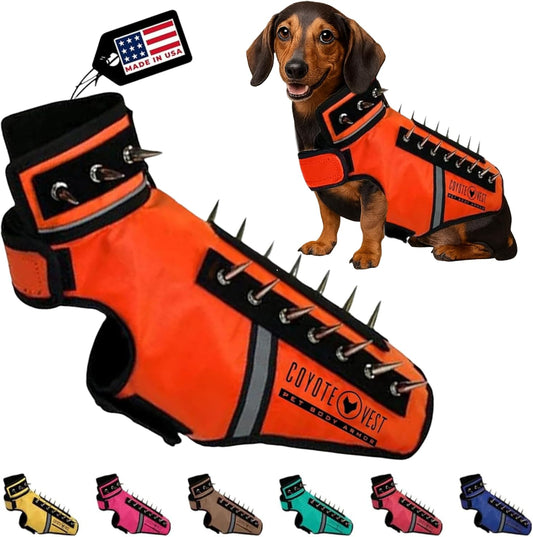 CoyoteVest SpikeVest Dog Harness Vest for Small Dogs, Reflective Dog Vest with Spikes to Shield Your pet from Coyotes, Raptor and Animal Attacks, Anti Hawk Vest, Made in USA (XXS-Fluorescent Orange)