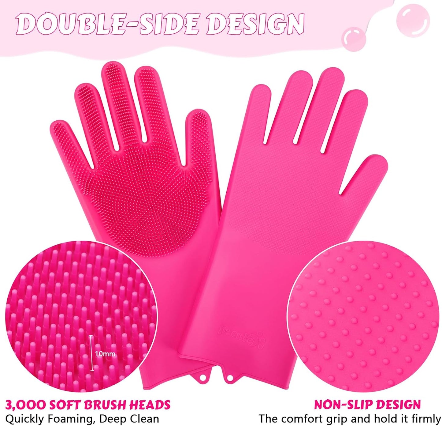 Pecute Pet Grooming Gloves - Heat Resistant Silicone Gloves with High-Density Teeth and Enhanced Five Finger Design for Bathing and Massaging Dogs and Cats (Pink)