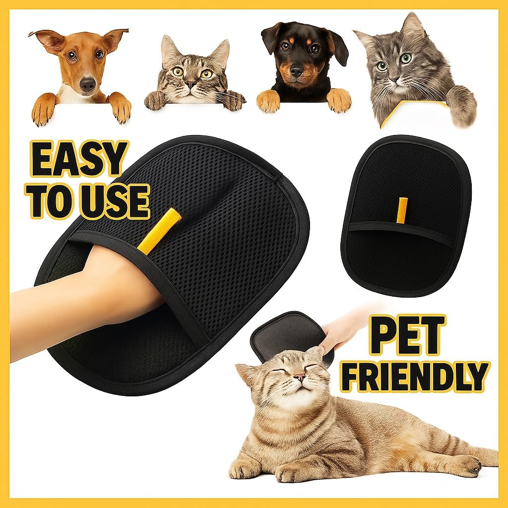 Electrostatic Pet Hair Removal Glove and Grooming Gloves | Ultimate Pet Hair Remover for Cats and Dogs | Perfect for Grooming | Furniture Cleaning