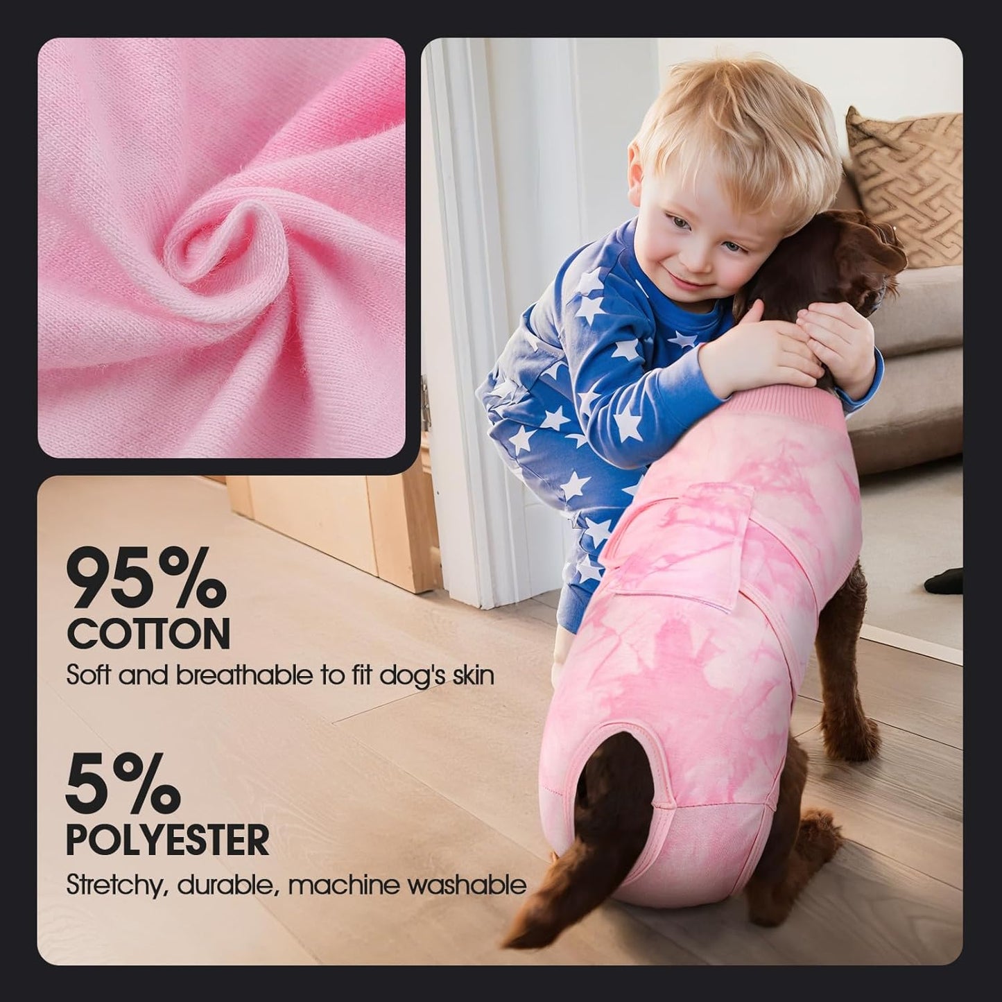 FUAMEY Recovery Suit for Dogs After Surgery,Soft Breathable Dog Bodysuit E-Collar & Cone Alternative Surgical Suit,Male Female Dog Neuter Spay Suits Anti Licking Wounds Onesie Pink Tie Dye XXL