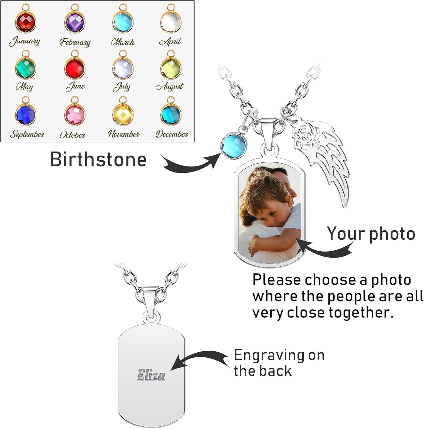 CharmSStory Personalized Photo Necklaces Custom Engraved Name Necklace Memory Keepsake Picture Necklace Pendant Customized Gifts for Women Men
