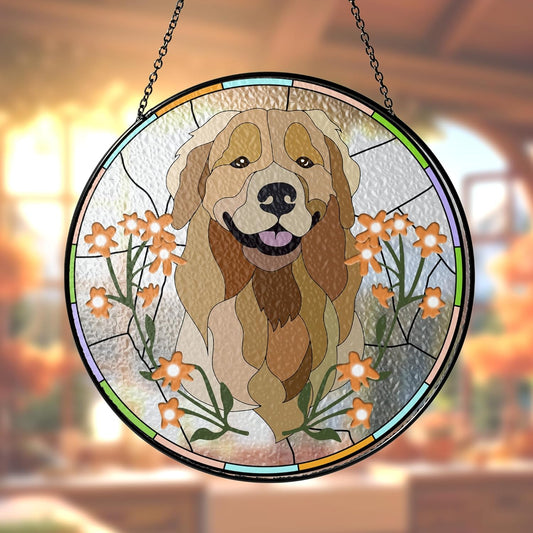 Lovely POD Custom Pet Portrait Stained Glass Suncatcher, Personalized Dog Photo Memorial Ornament Window Hanging, Remembrance Sympathy Gift for Loss of Fur, Bereavement Keepsake, Home Decor