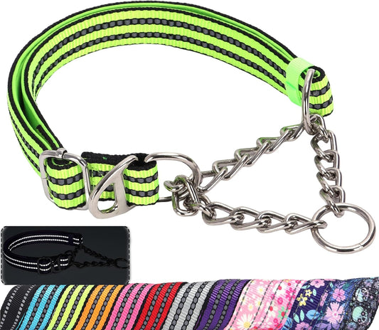 Martingale Collar Dog with Reflective,Nylon Soft Padded Adjustable Choke Collar for Large Breed Dogs, Medium, XL, XXL - Training & Walking Pet Safety Collar (Green M)
