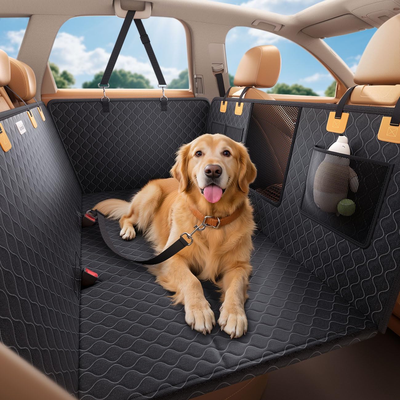 Lamicall Dog Car Seat Cover for Back Seat - [Upgraded Anti-Ripped] Back Seat Extender for Dogs Hard Bottom, Waterproof Dog Hammock for Car with Mesh Window, Pet Backseat Protector SUV & Small Truck L