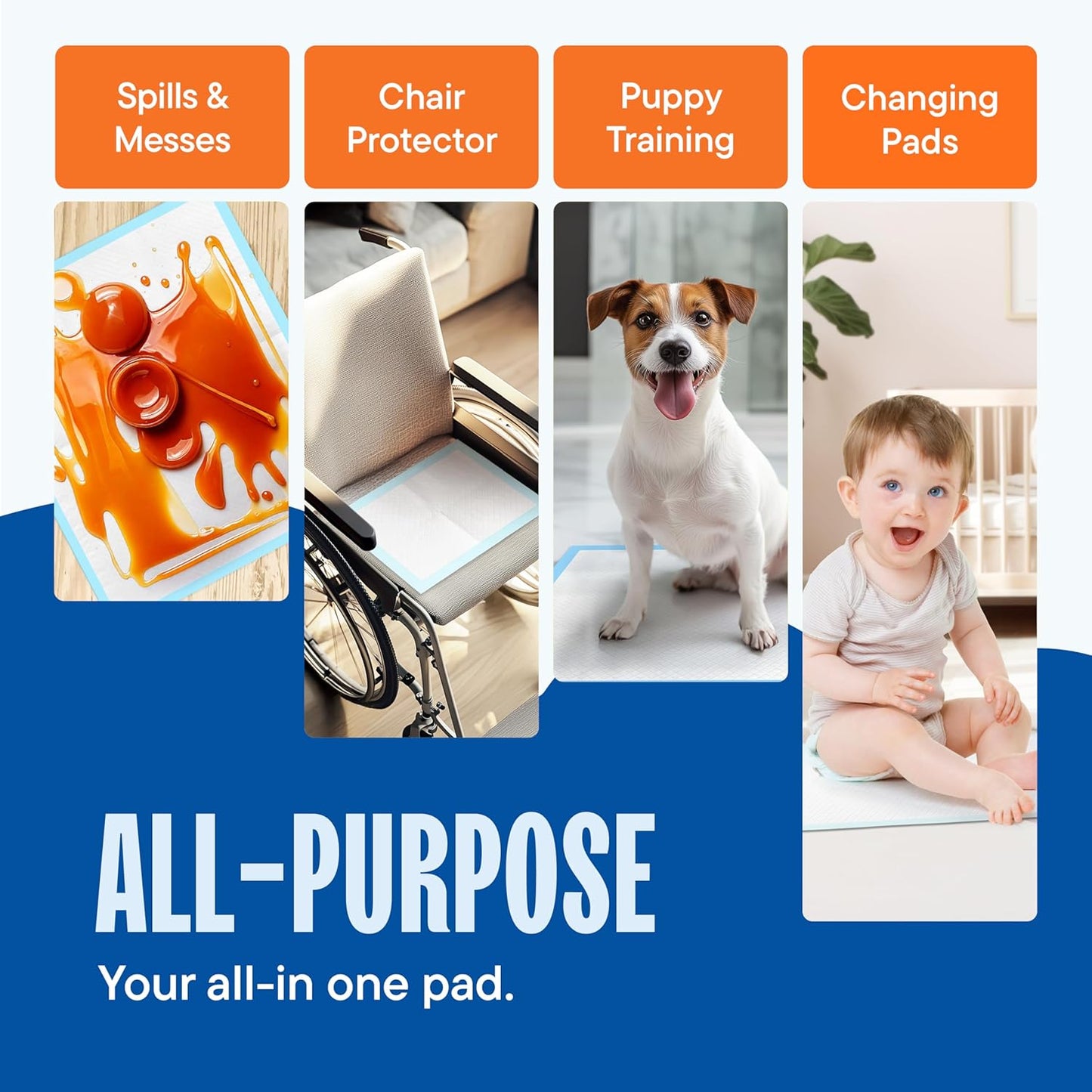 Chucks Pads Disposable [50-Pack] Underpads 17"x 24" - Pee Pads for Dog, Puppy - Diaper Changing Table Pad for Baby - Incontinence Bed & Chair Liners for Elderly - Pet Potty Training Pads - Leak Proof