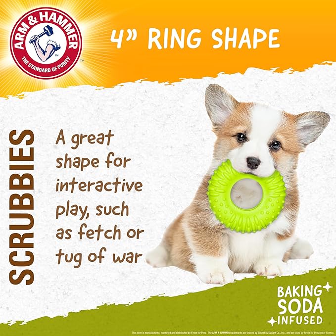 Arm & Hammer for Pets Scrubbies Puppy Chew Ring Dental Toy Infused with Baking Soda - Durable Teething Toy with Treat Dispensing Feature - Interactive Dental Chew Toy for Puppies