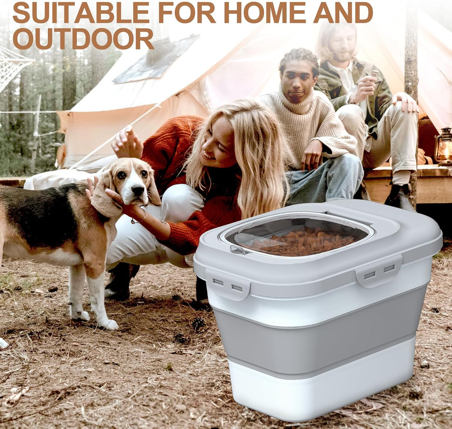 Dog Food Storage Container Small, 10-13lbs Collapsible Dog Cat Food Containers with Airtight Clear Flip-top and Pet Food Scoop, Pet Food Storage Container Bin for Dog Cat Bird Other Pets Grey