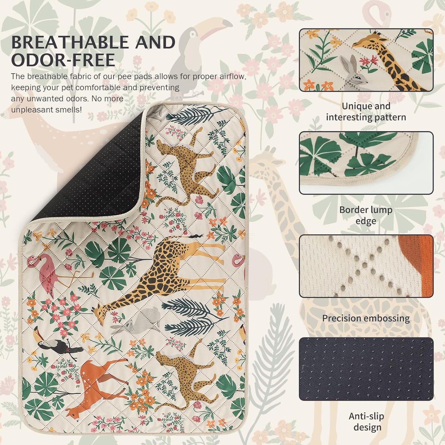 IEUUMLER Washable Pee Pads for Dogs, 2 Pack Forest Pattern Reusable Waterproof Puppy Pads, Non-Slip Super Absorbent Dog Training Pad for Playpen Crate Bed EU013 Beige Jungle, 30x20