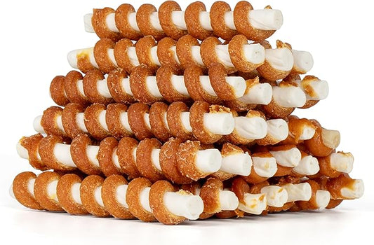 MON2SUN Dog Treats, 5 Inch Chicken Wrapped Rawhide Sticks, Rawhide Twist for Small Dogs, Promotes Dental Health Chew, 20oz (25 Count-Pack of 1)