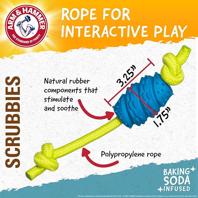 Arm & Hammer for Pets Scrubbies Senior Treat N' Tug Dental Chew Toy Infused with Baking Soda - Gentle Dog Toy for Senior Dogs - Interactive and Durable Chew Toy for Older Dogs