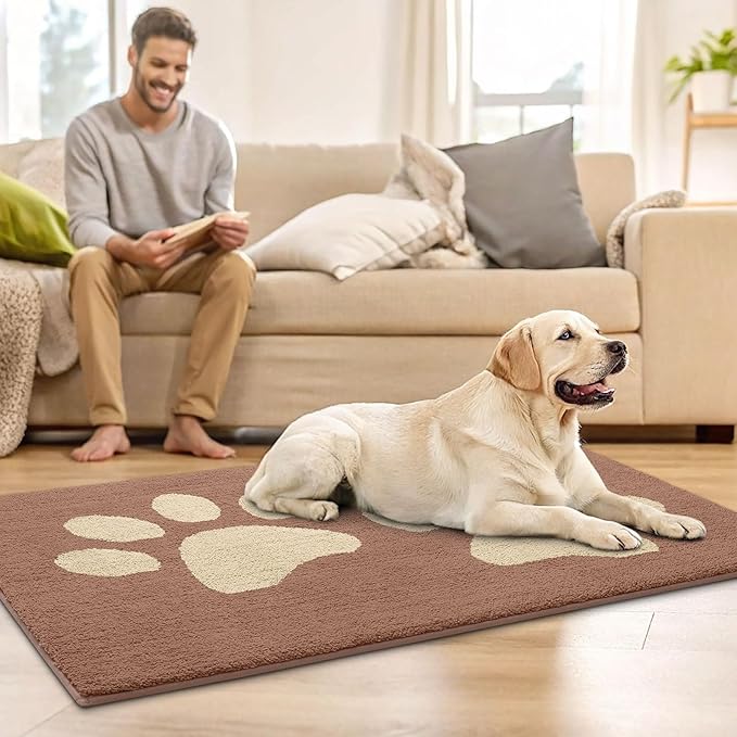 Buganda Dog Door Mat for Muddy Paws, Absorbent Dirt Trapper Washable Indoor Doormats, Non Slip Low-Profile Mud Mat for Dogs, Front Entrance Doormat for Inside Floor (30x20 Inches, Camel)