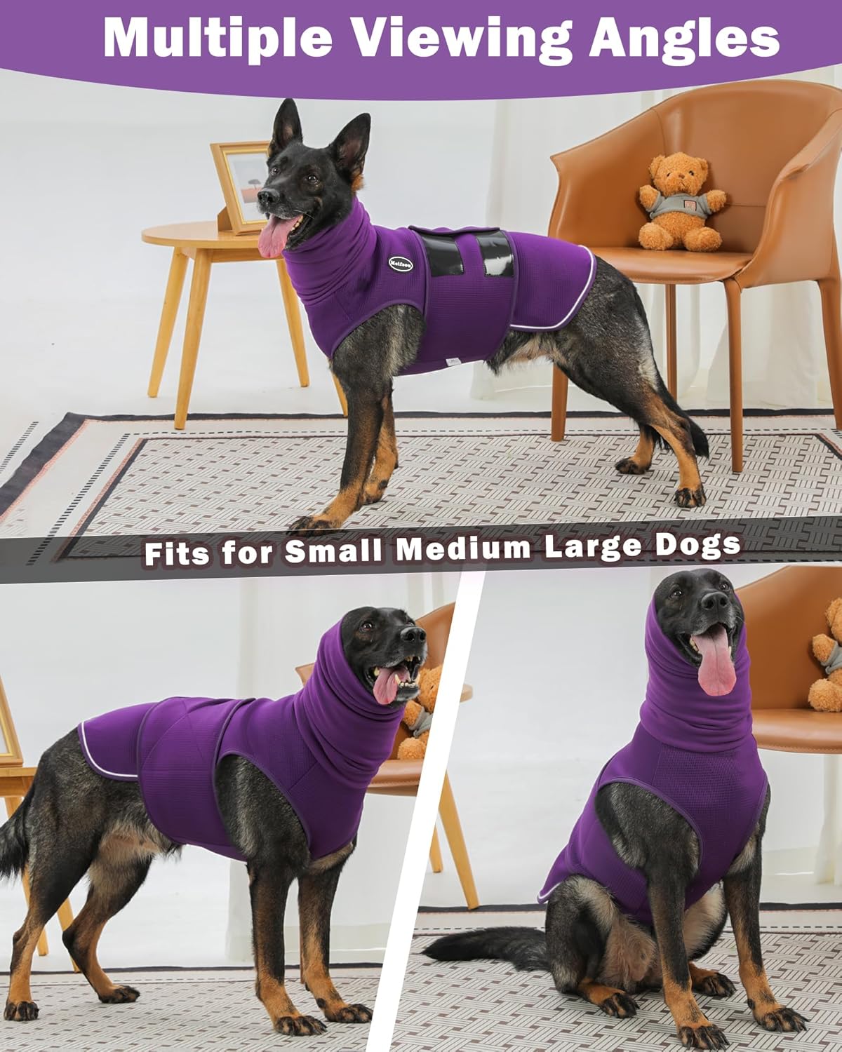 Dog Anxiety Vest with Hood, Skin-Friendly Thunder Jacket for Dogs, All-in-One Dog Calming Shirt with Hood for Thunder, Fireworks, Separation - Keep Pet Calm Without Medicine, Purple, XL