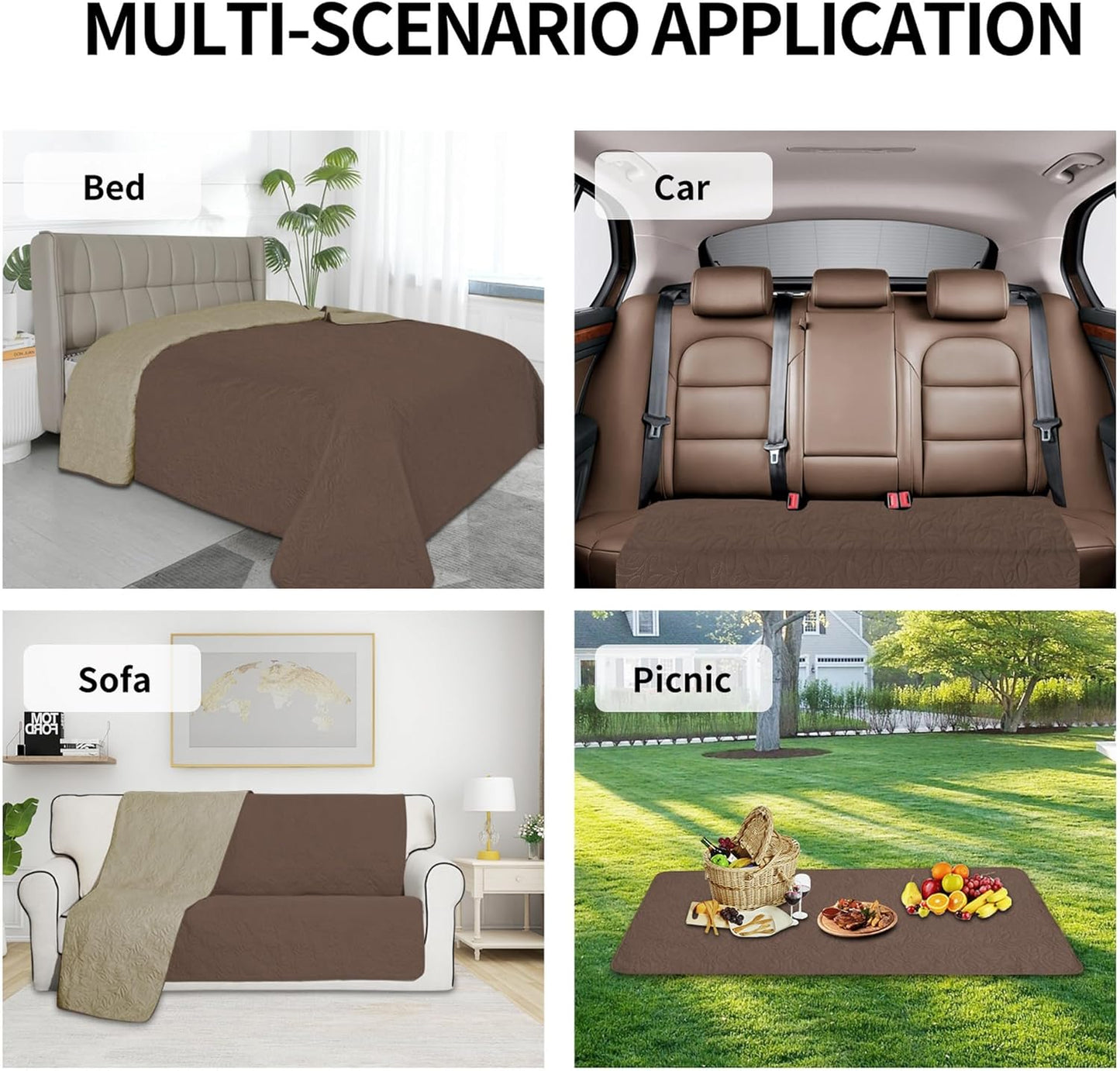 Easy-Going Waterproof Dog Bed Cover Reversible Leak Proof Pet Blanket Replacement Mat for Furniture Washable Couch Cover Sofa Cover for Dogs Cat(30x53 Inch, Brown/Beige)