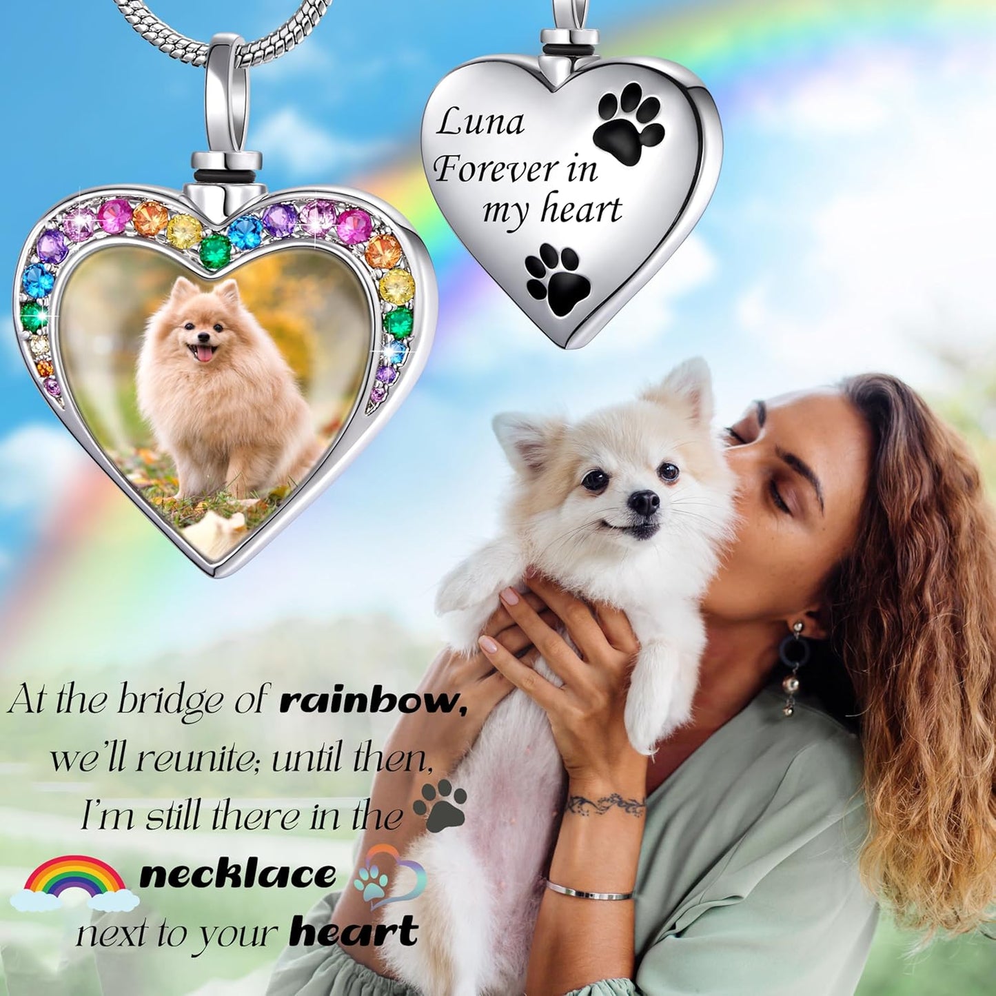 Farfume Personalized Pet Urn Necklace for Dog Cat Ashes Cremation Pet Memorial Customized Photo Text Engraving Pendant Keepsake Funeral Jewelry
