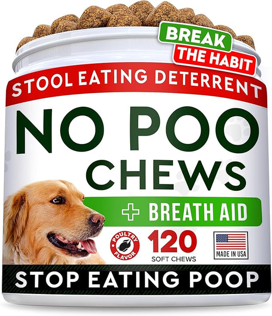 STRELLALAB No Poo Chews for Dogs - Coprophagia & Stool Eating Deterrent with Probiotics, Digestive Enzymes & Breath Aid Support - Stop Dog Poop Eating (120Ct, Poultry)