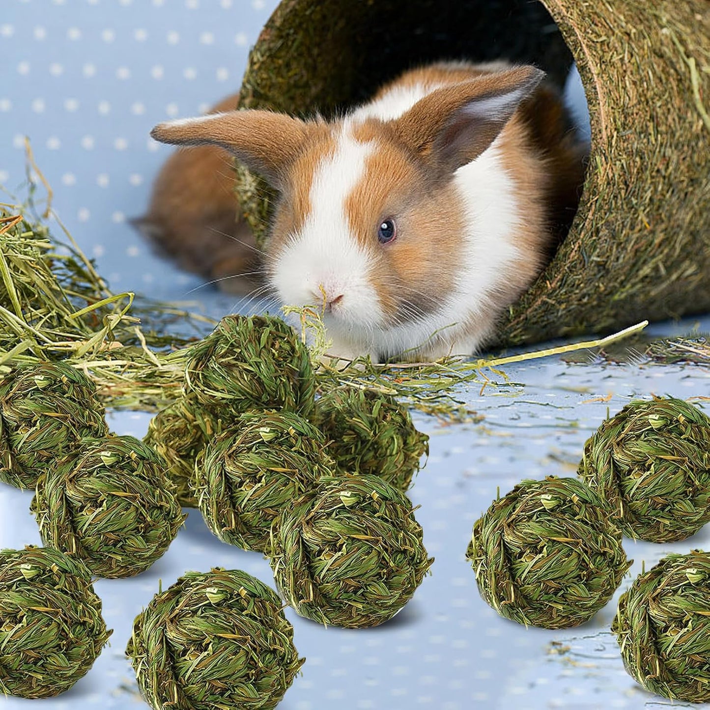 Hamiledyi 12 Pcs Rabbit Chew Ball Timothy Grass Ball Small Animal Activity Play Chew Toys Teeth Grinding for Bunny Rabbits Hamster Guinea Pigs Gerbils Chinchillas