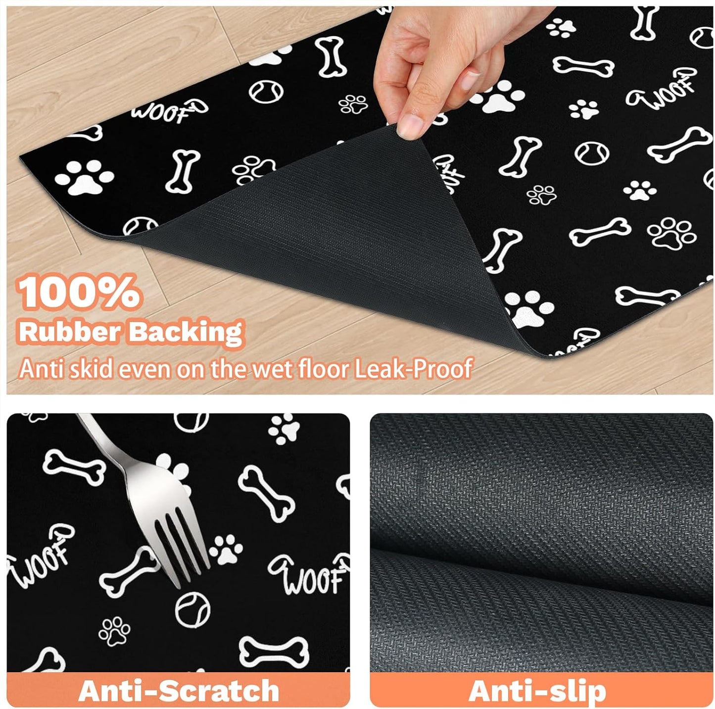 Pet Dog Food Mat Large - Absorbent Non-Slip Placemat for Dog Bowl,Cat Feding Mats for Floors,Dishmat for Food and Water,12"x20"(Paw Print)