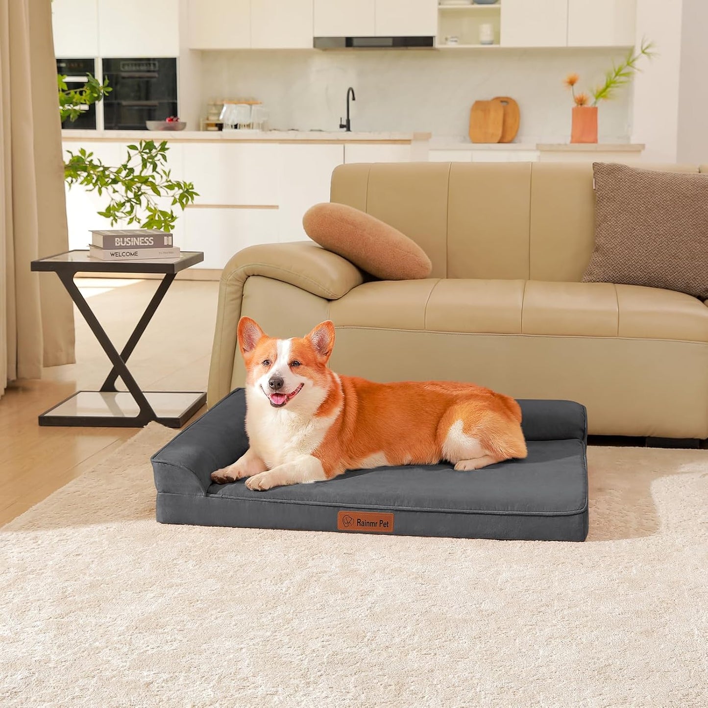 Orthopedic Dog Beds Large Sized Dog, Memory Foam Pet Bed for Medium and Large Dogs, Removable and Washable Microsuede Cover, TPU Waterproof Liner, Nonskid Bottom, 36x27x6 Inches, Dark Grey