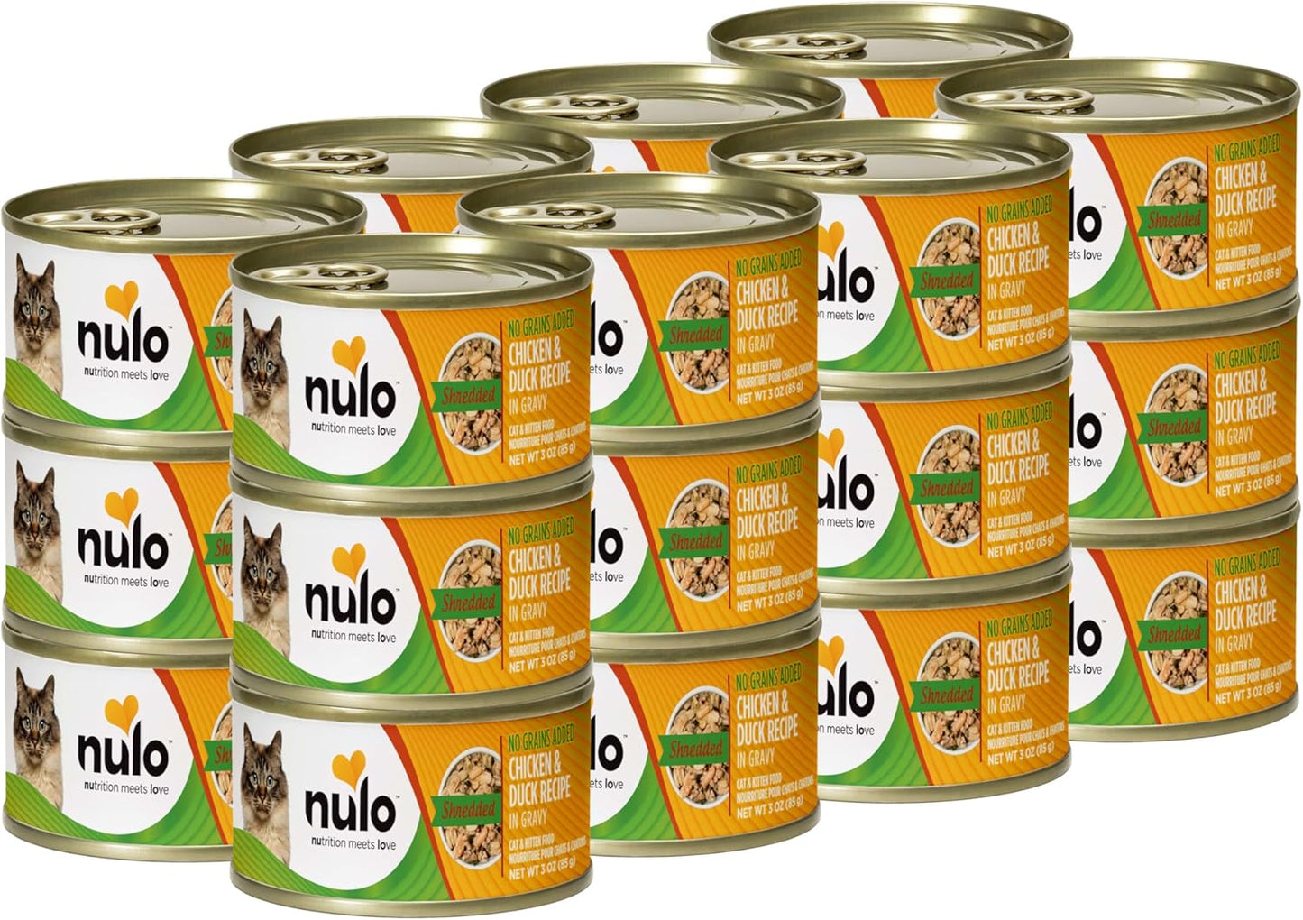 Nulo Chicken & Duck Grain-Free Shredded Wet Canned Cat Food, 3 Ounce (Pack of 24)