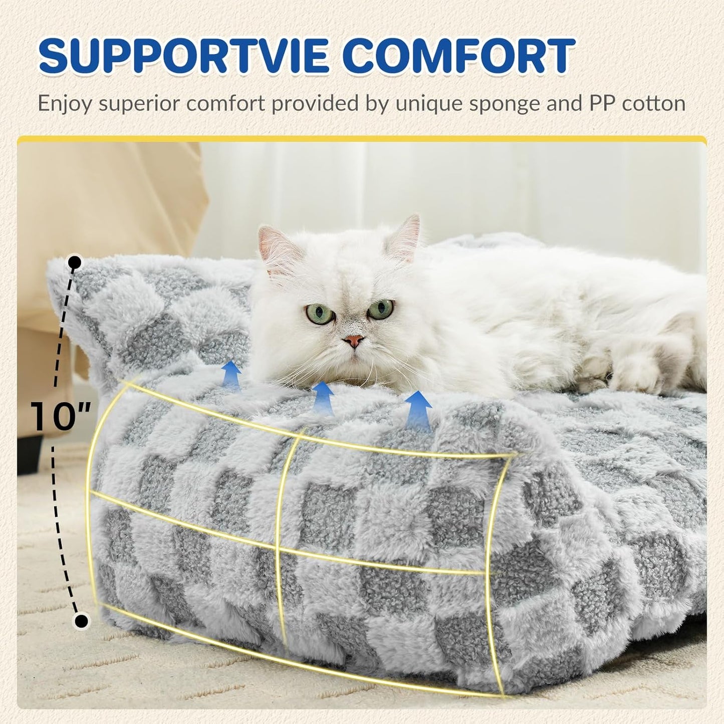 Cat Bed Cats Couch for Puppy and Kitten, Fluffy Pet Couch Small Dog Sofa Bed, Supportive Cat Sofa for Indoor Cats, Washable Cover & Non-Slip, 26 inch, Grey