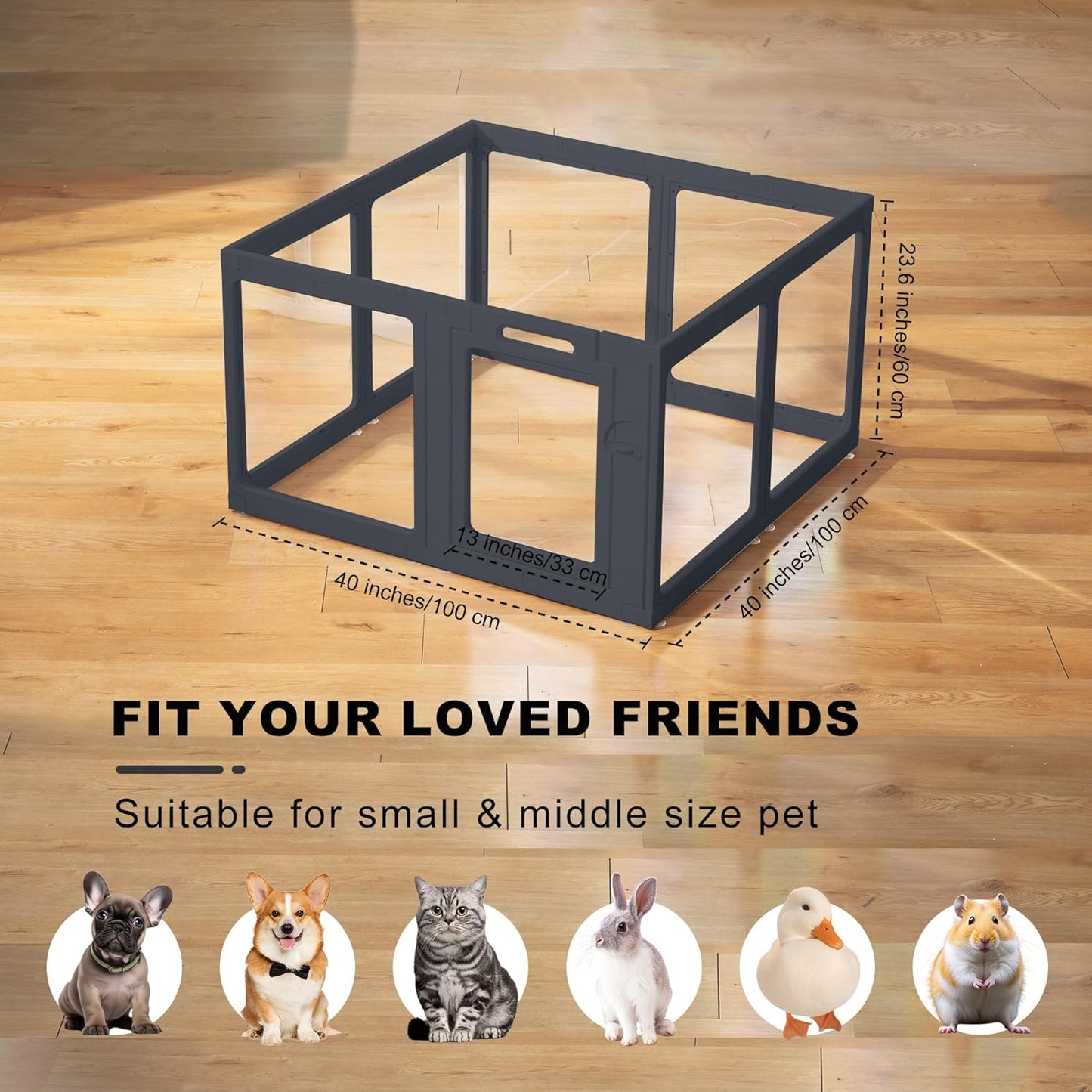 Clear Acrylic Dog Playpen Indoor, Puppy Cat Small Pet Play Pen, Pet Cat Foldable Playpen for Rabbits, Dog Fence Crate Kennel Whelping Cage (Black, 8 Panel)