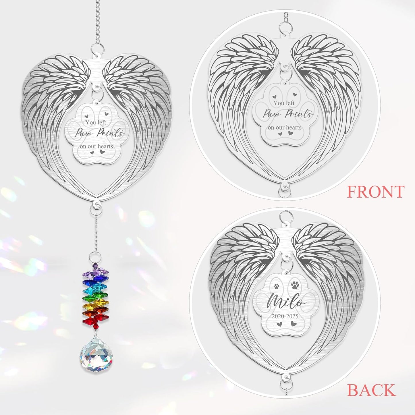 Personalized Dog Memorial Aluminum Suncatcher Ornament - Angel Wings Rainbow Crystal - Pet Loss Gift for Pet Lovers - Custom RIP Dog Ornament for Christmas Tree 2025