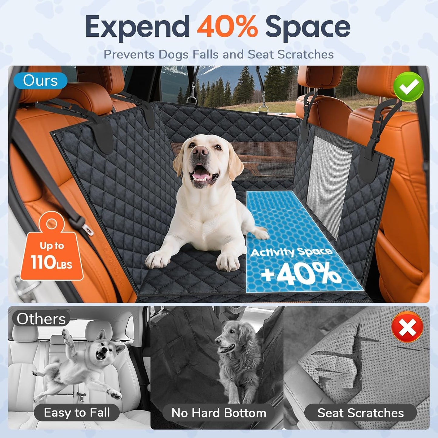 Dog Car Seat for Large Dogs - Hard Bottom Back Seat Extender for Dogs - Waterproof Non-Slip Pet Carseat for Medium Sized - Dog Hammock for Car SUV Truck