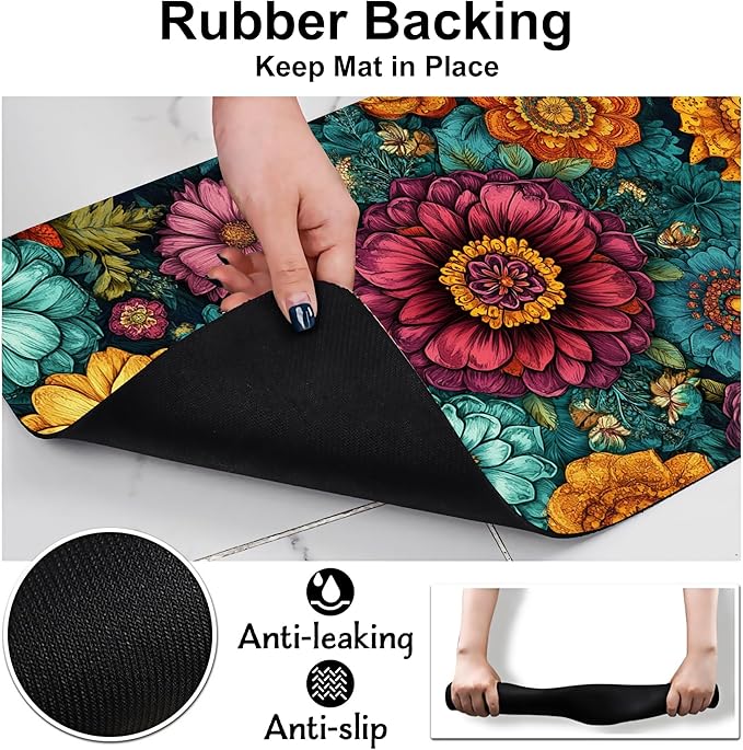 Vintage Floral Pet Feeding Mat-Quick Dry Absorbent Dog Cat Food Mat, Anti-Slip Water Bowl Mats for Messy Eaters-No Stains Indoor Pet Accessories 12"x20"