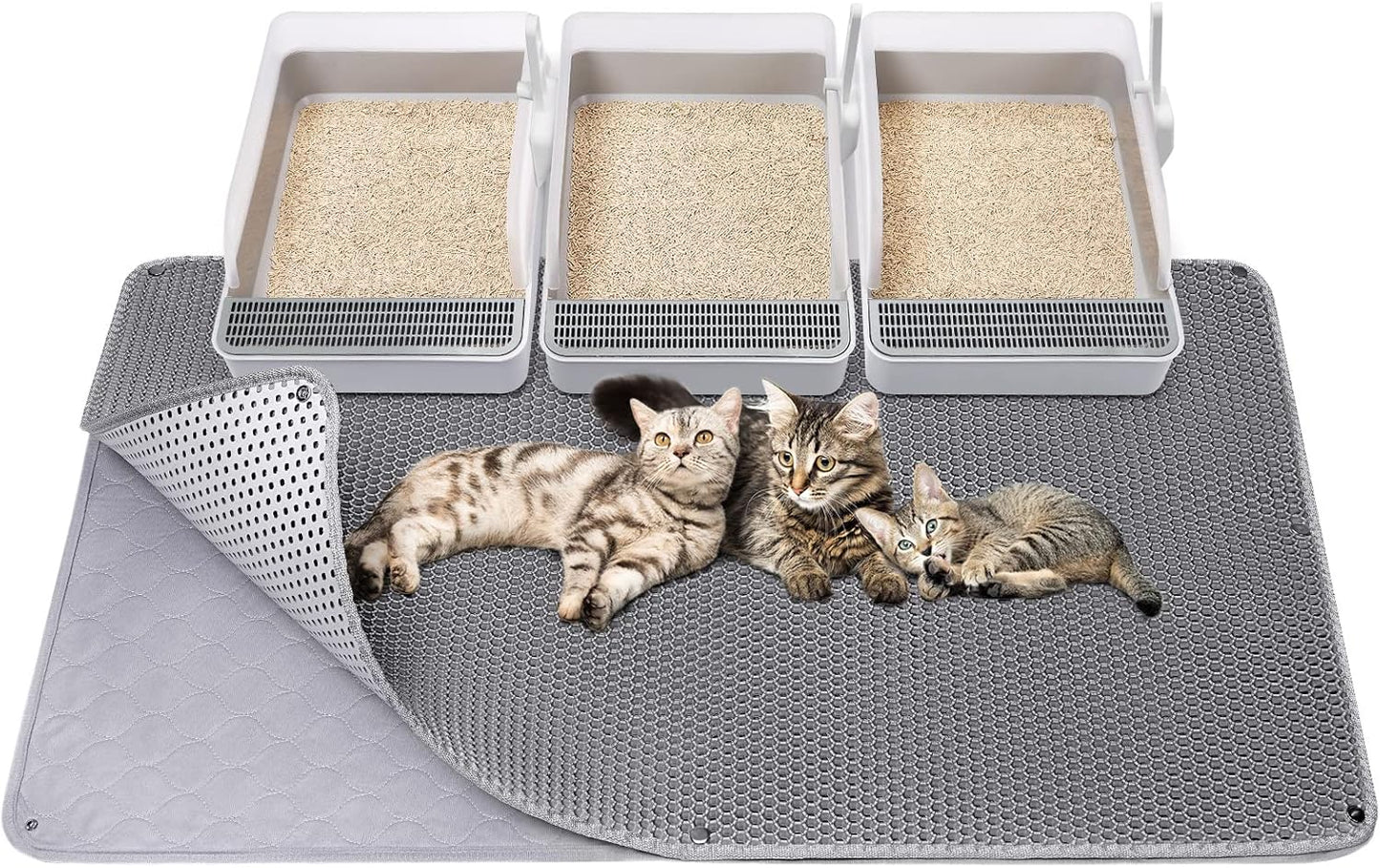 Fostanfly Cat Litter Mat - Extra Large XL 45"x 27" Cat Litter Trapping Mat, Machine Washable Double Layer Design, Urine & Waterproof for Kitty- Easy Clean for Floor