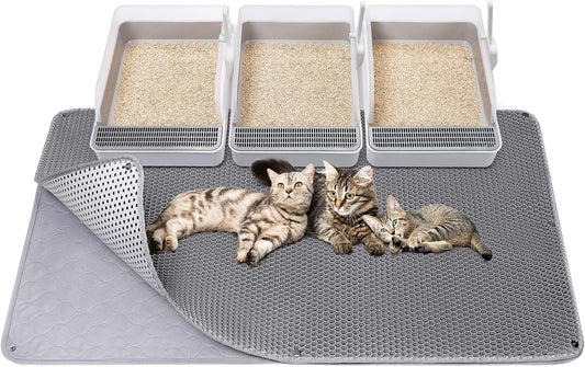 Fostanfly Cat Litter Mat - Extra Large XL 45"x 27" Cat Litter Trapping Mat, Machine Washable Double Layer Design, Urine & Waterproof for Kitty- Easy Clean for Floor