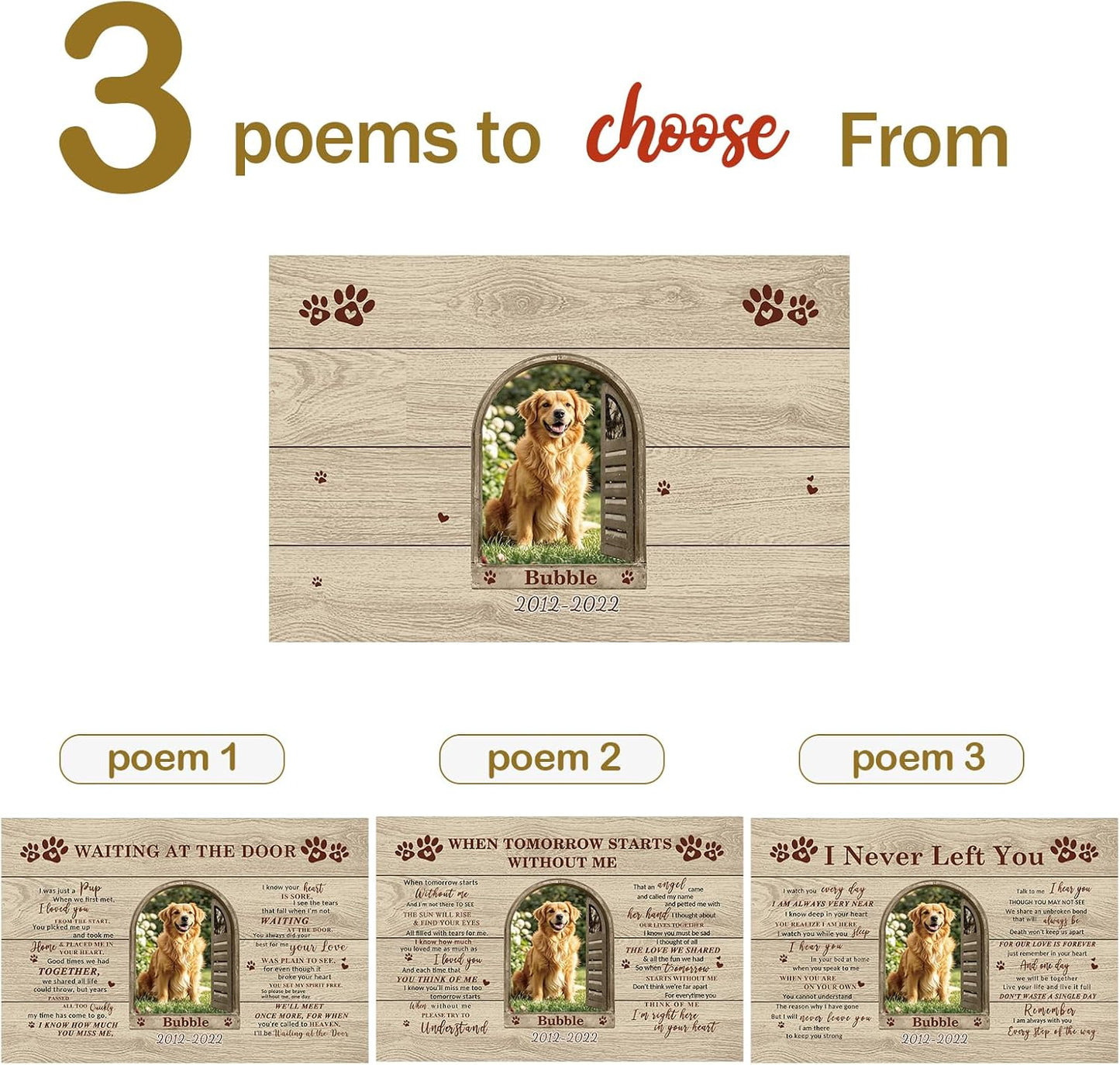 Bemaystar Dog Memorial Gifts for Loss of Dog-Personalized Pet Memorial Gifts for Dogs Cats, Custom Pet Memorial Stone Frame, Loss of Pet Sympathy Gift Dogs Bereavement Gifts 11.9x7.9