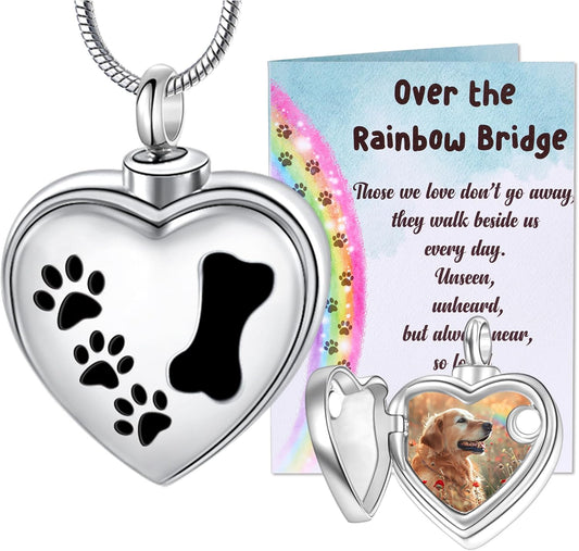 Farfume Personalized Pet Urn Necklace for Dog Cat Ashes Cremation Pet Memorial Customized Photo Text Engraving Pendant Keepsake Funeral Jewelry