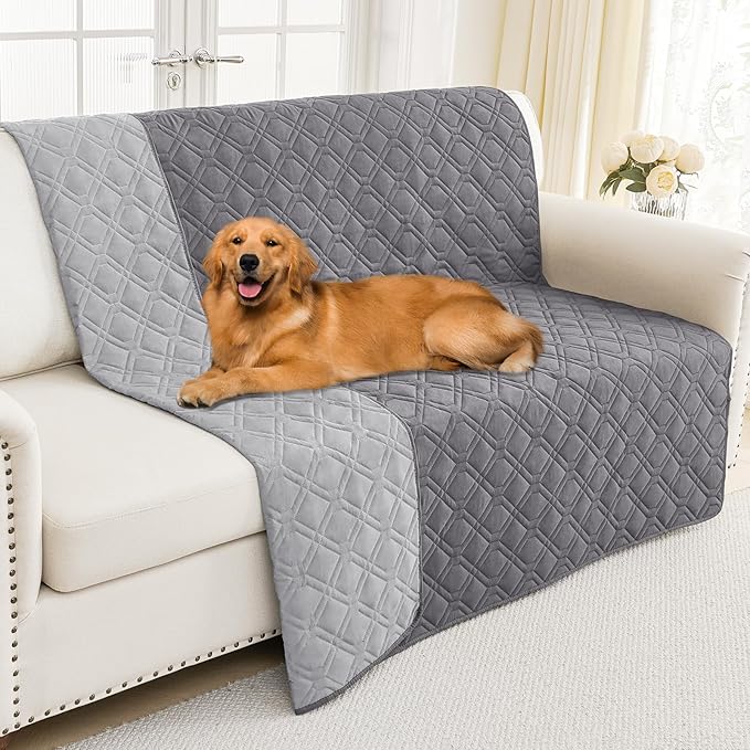Smiry Waterproof Dog Blanket, 52x82 Inch Soft Pet Bed Cover Reversible, Washable Sofa Couch Furniture Protector for Small Medium Large Dog Puppy Cat, Grey/Light Grey
