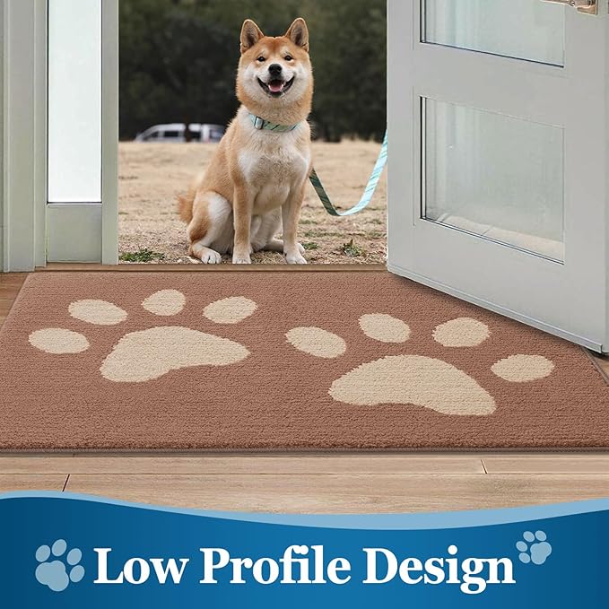 Buganda Dog Door Mat for Muddy Paws, Absorbent Dirt Trapper Washable Indoor Doormats, Non Slip Low-Profile Mud Mat for Dogs, Front Entrance Doormat for Inside Floor (36x24 Inches, Camel)