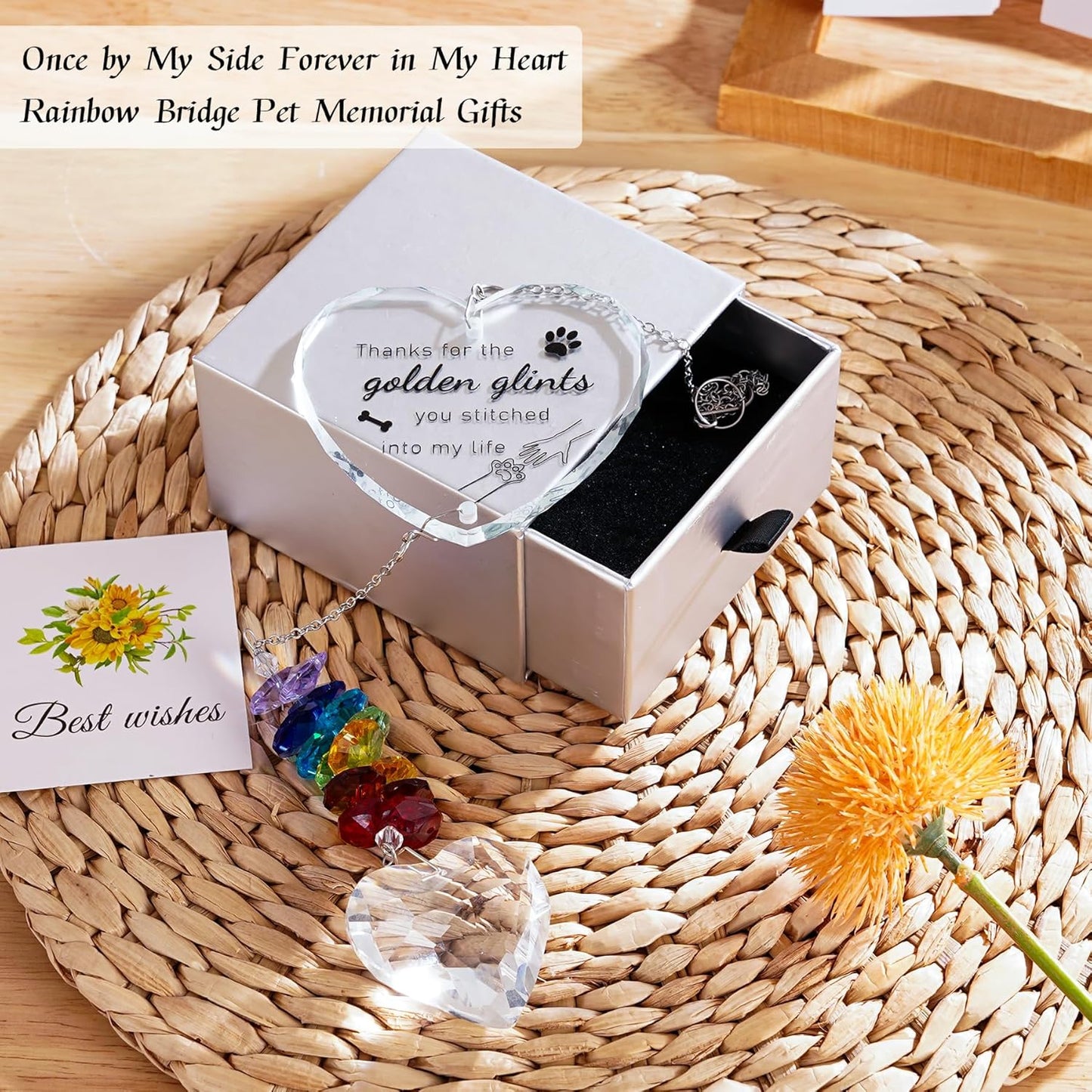 Dog Memorial Gifts for Loss of Dog, Pet Memorial Suncatcher, Pet Sympathy Gifts, Heart Shaped Suncatcher with Personalized Words, Remembrance Bereavement Gift for Loss of Dogs Cats