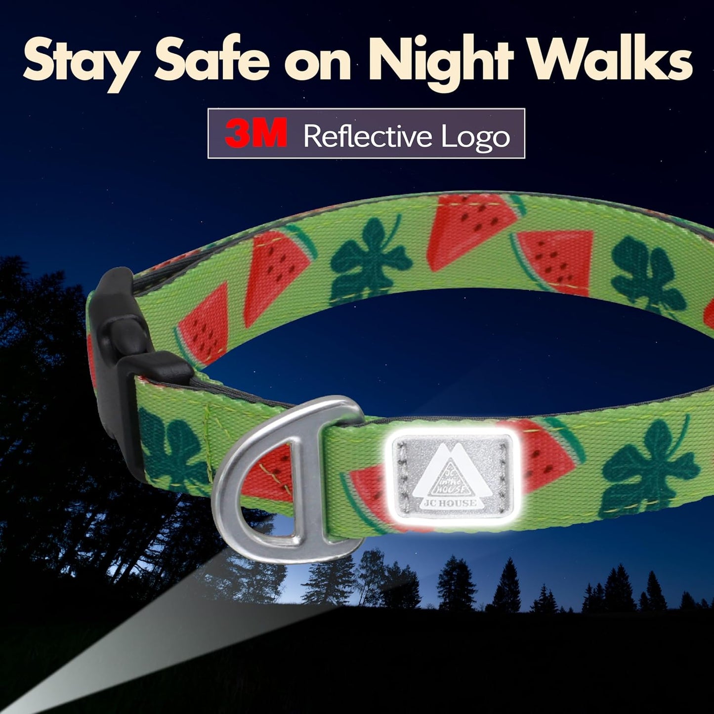 Cute Dog Collar, Summer Watermelon Print Reflective Padded Collar with Soft Neoprene, Adjustable Lightweight Pet Collar for Small Dogs, Puppies,Neck Size 9’’-14’’ (Watermelon, S)