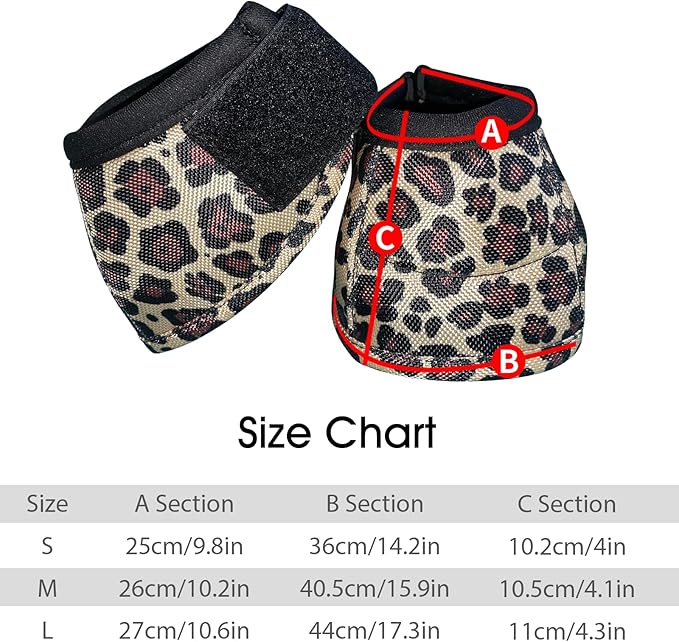 Overreach Bell Boots for Horses | Superb Hoof Protection | Easy Put On Quick Wrap Hook & Loop | Comfortable Durable | Reliable Shock Absorbing 2 Counts (Cheetah, Large)
