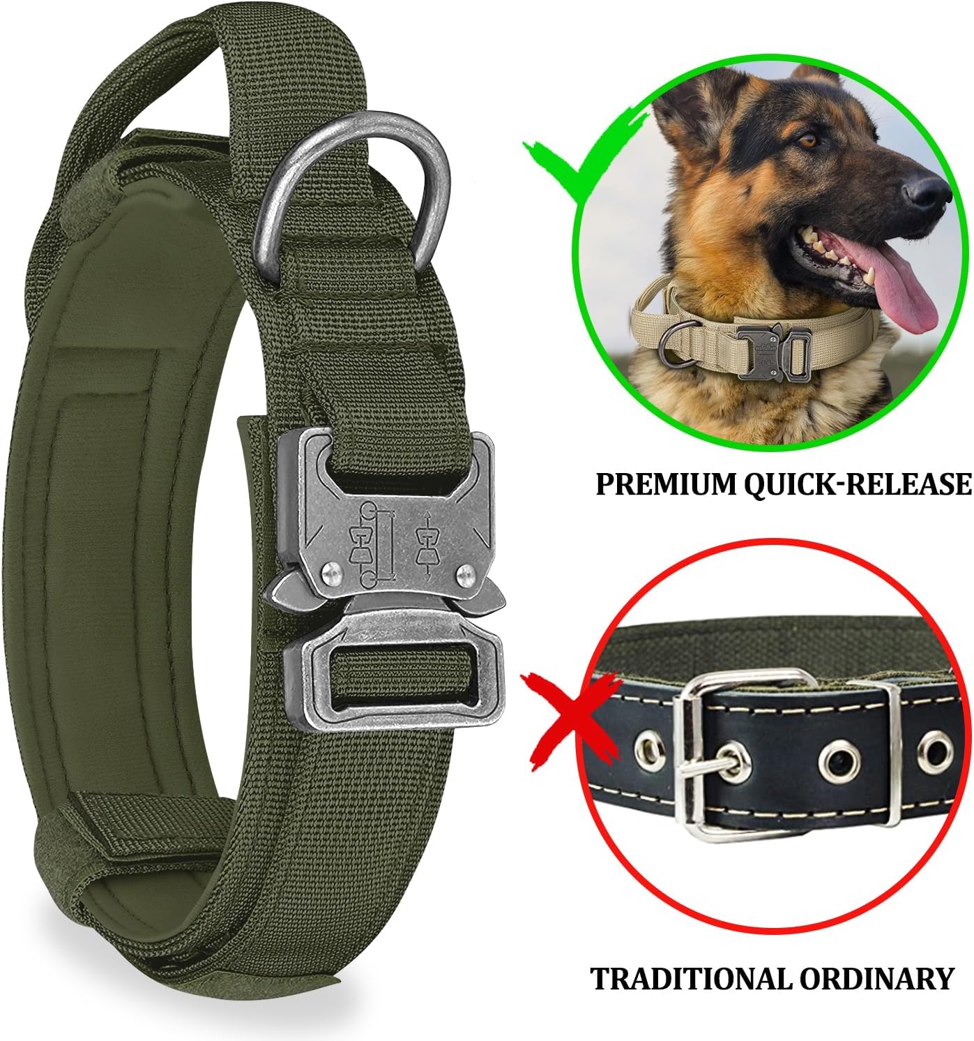 COOYOO Dog Collar,3 Piece Set Tactical Dog Collars, Adjustable Military Training Nylon Dog Collar with Control Handle and Heavy Metal Buckle for Medium and Large Dogs