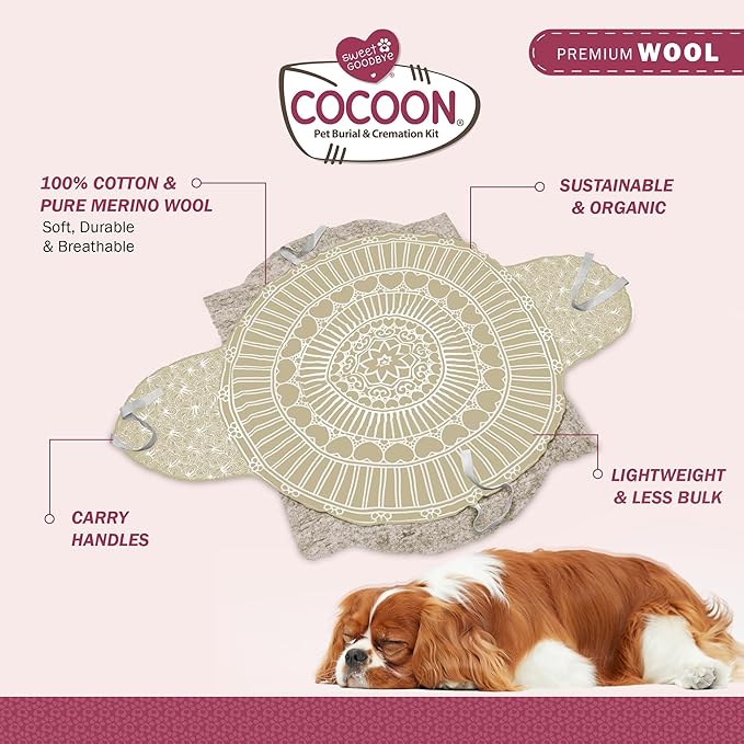 Cocoon® - Eco-Friendly Pet Burial & Cremation Ceremony Kit (Premium Wool) - Casket for Dogs and Cats (Choose Size & Color) (Small, Natural)